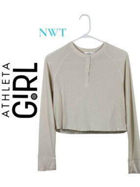NWT Athleta Girls Wander waffle Henley Top Size 14